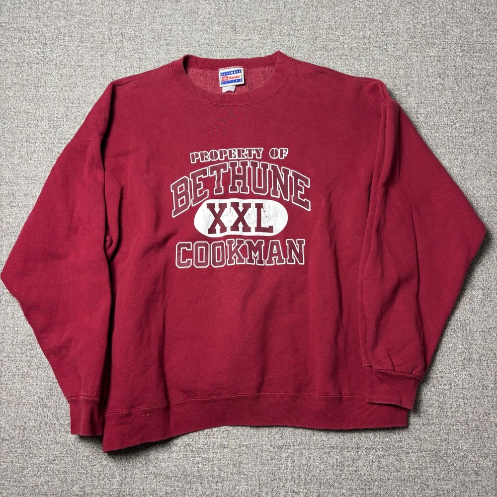 VTG Bethune-Cookman Sweatshirt Mens 2XL Maroon Football Hanes Heavyweight Cotton